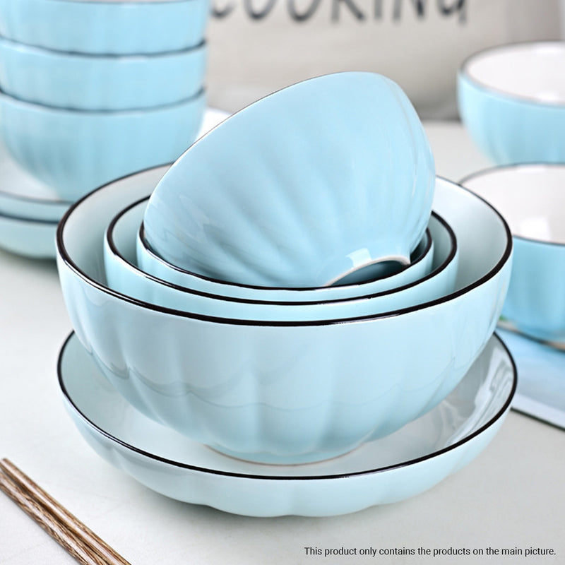 Blue Japanese Style Ceramic Dinnerware Set of 7 4.5in 7.5in 7in Bowls Plates
