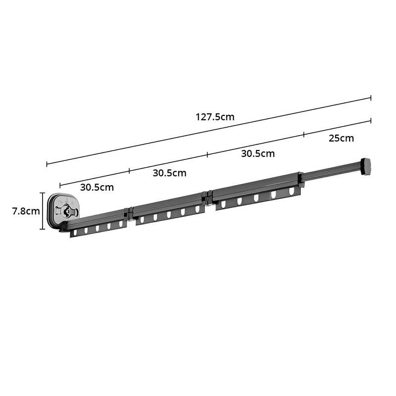 Wall Mounted Clothing Dry Rack Aluminum Alloy Retractable Foldable Gray 127cm