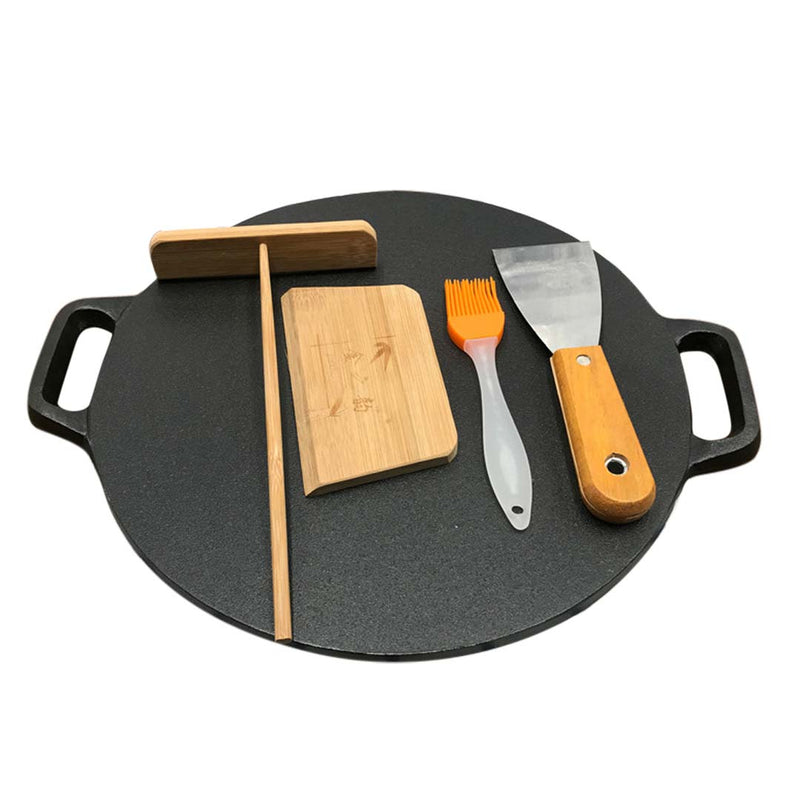 Cast Iron Crepe Pan 34cm Pre Seasoned Nonstick Shallow Edges Black