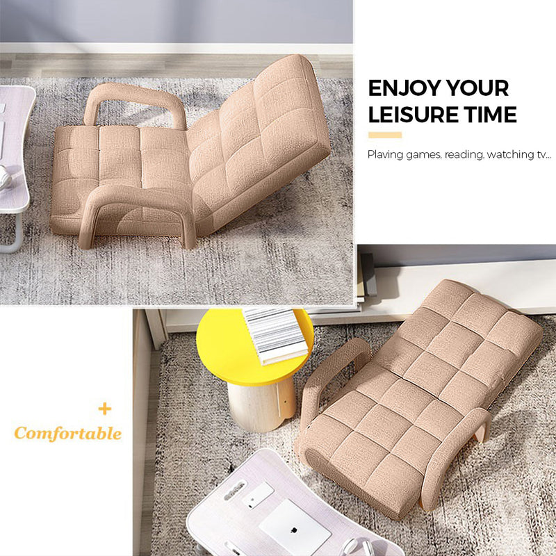 2X Foldable Adjustable Floor Recliner Linen 135x58x20cm Khaki Armrest