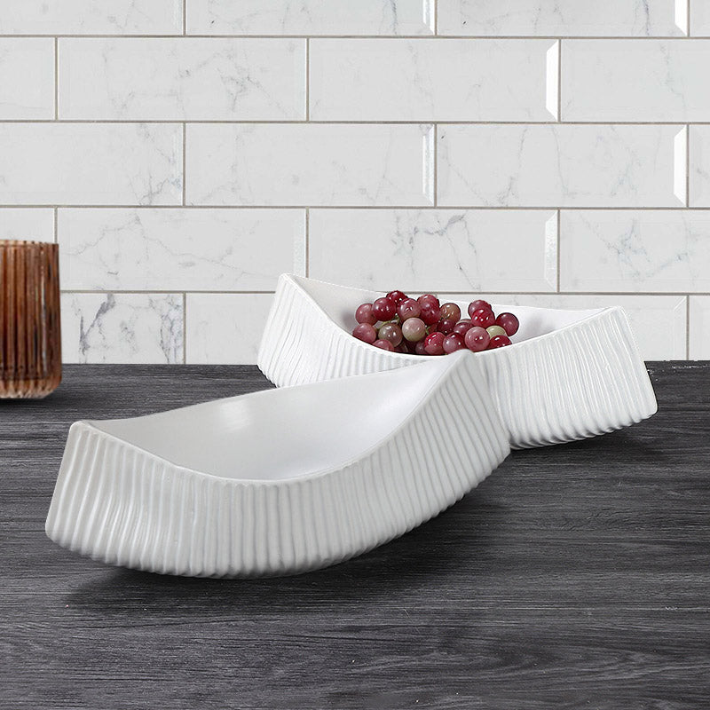 Boat Shaped Ceramic Decorative Serving Plate 37x18x12.5cm White