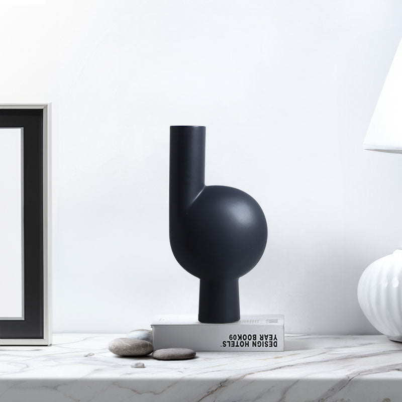 2X Ceramic Abstract Vase 19x9.3x37cm Narrow Neck Modern Black