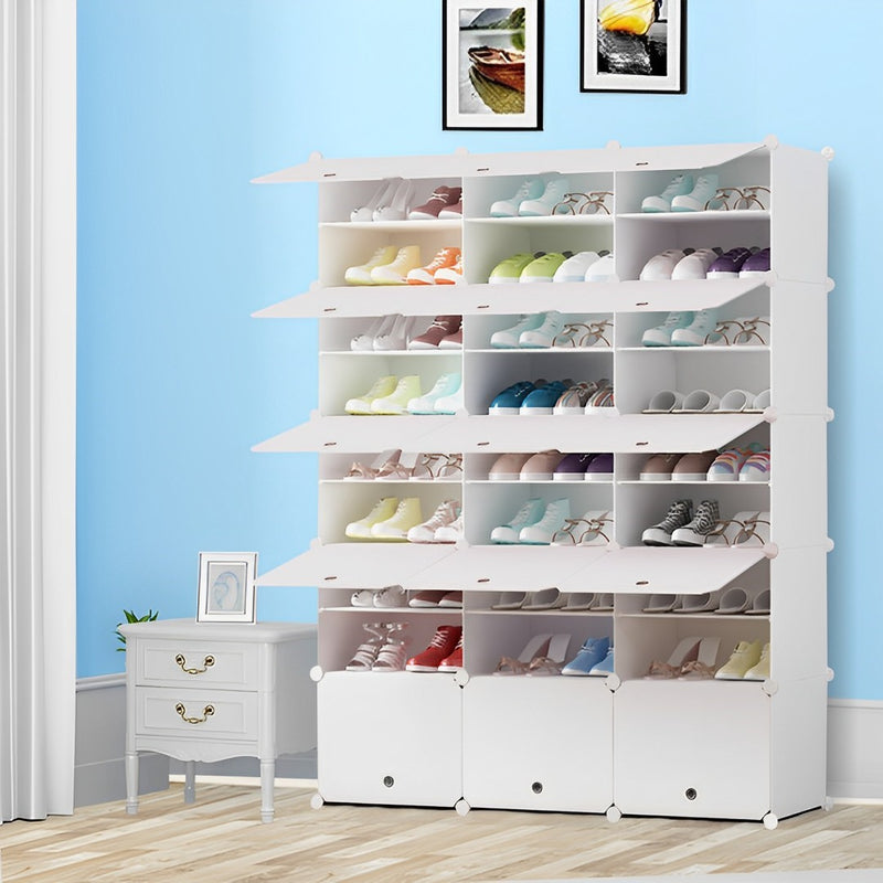 9 Tier 3 Column White Shoe Rack Organizer Stackable Portable Storage Cabinet