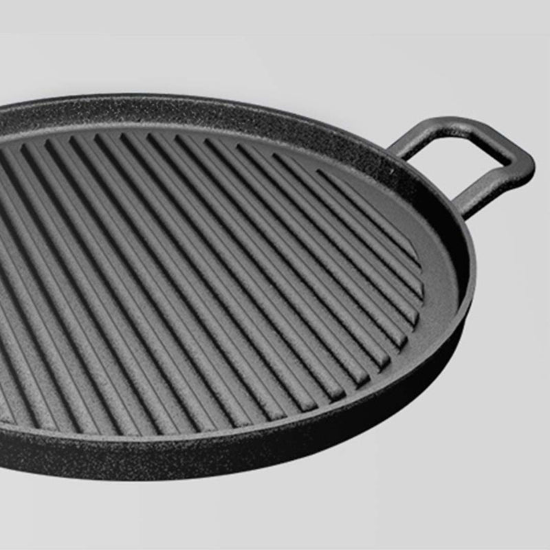 2X 30cm Ribbed Cast Iron Frying Pan Pre-Seasoned Non-Stick Sizzle Platter