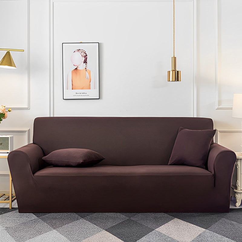 3 Seater Sofa Slipcover Polyester Stretch Fits 195 To 230 Cm Brown