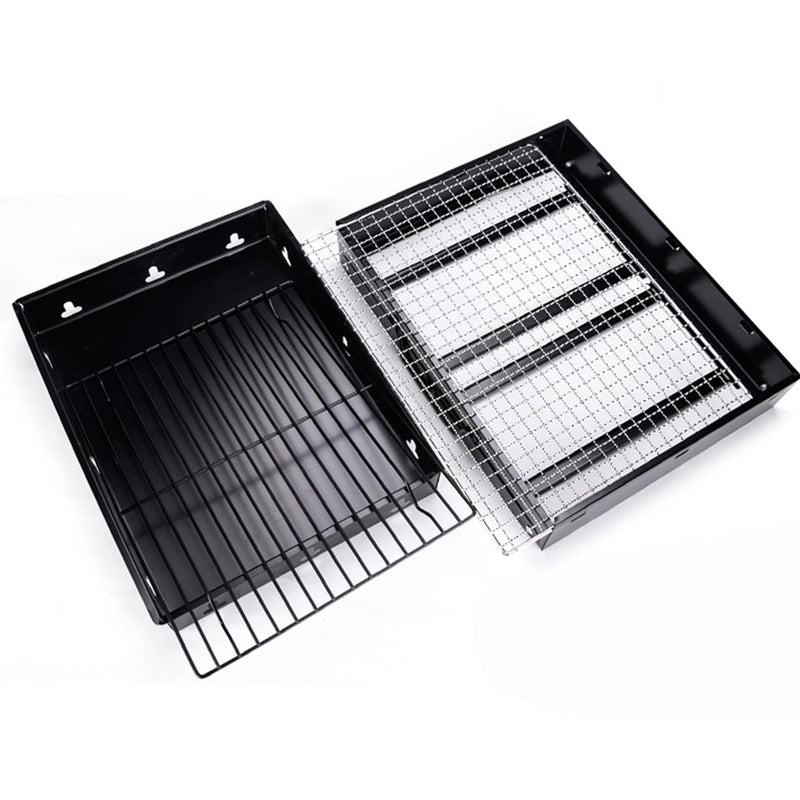 2X Charcoal Grill Box Stainless Steel 43cm Portable Folding Black Camping