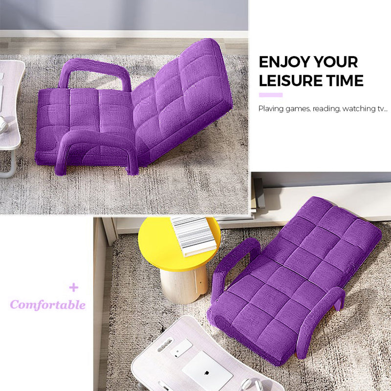Foldable Purple Floor Lounge Recliner Chair Linen Adjustable 5 Positions