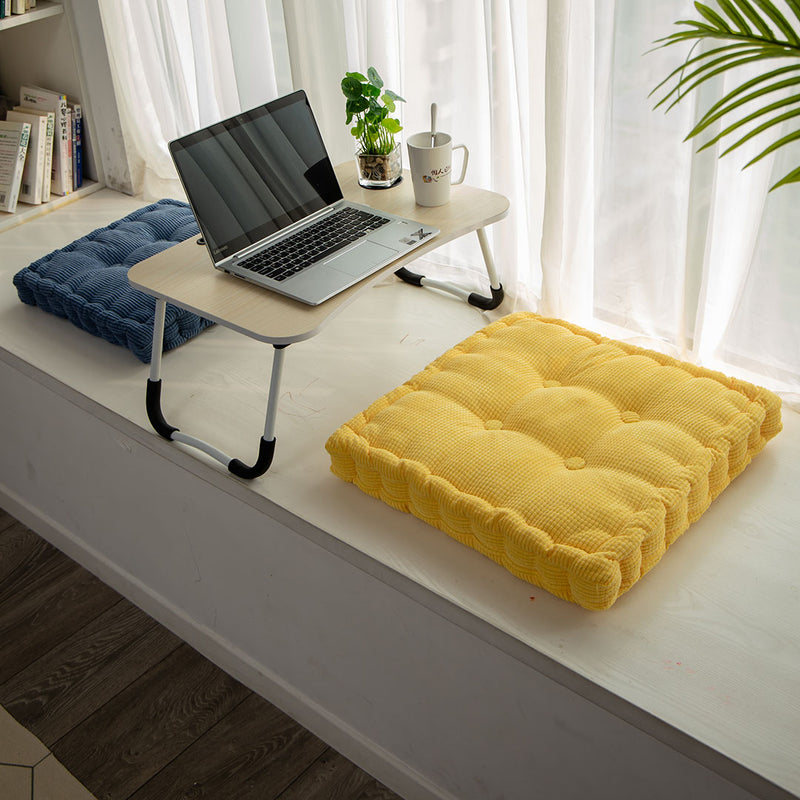 4X Yellow Corduroy Square Plush Tufted Seat Cushion 50x50x8cm PP Cotton