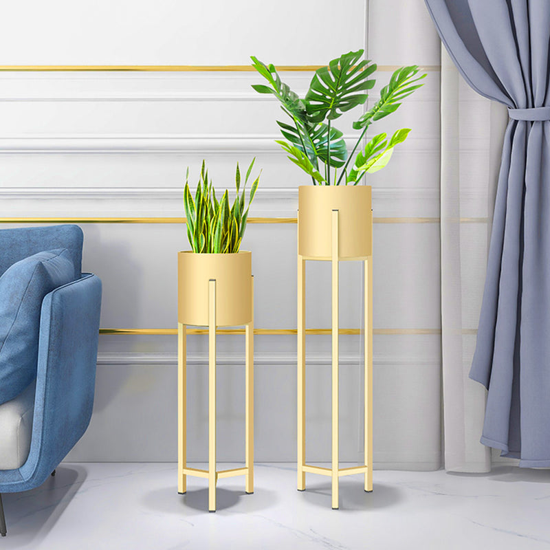 60cm Gold Painted Iron Plant Stand With 20cm Enamel Pot Corner Space Saving