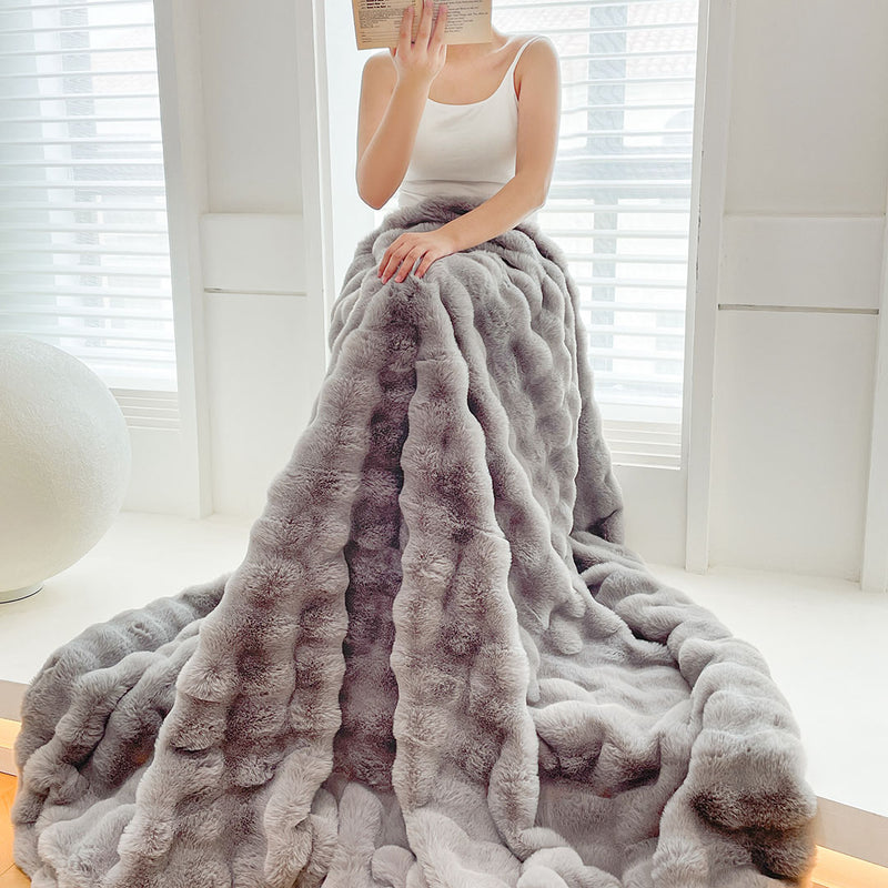 2X Throw Blanket Faux Fur Polyester 200x230cm Grey Plush Cozy