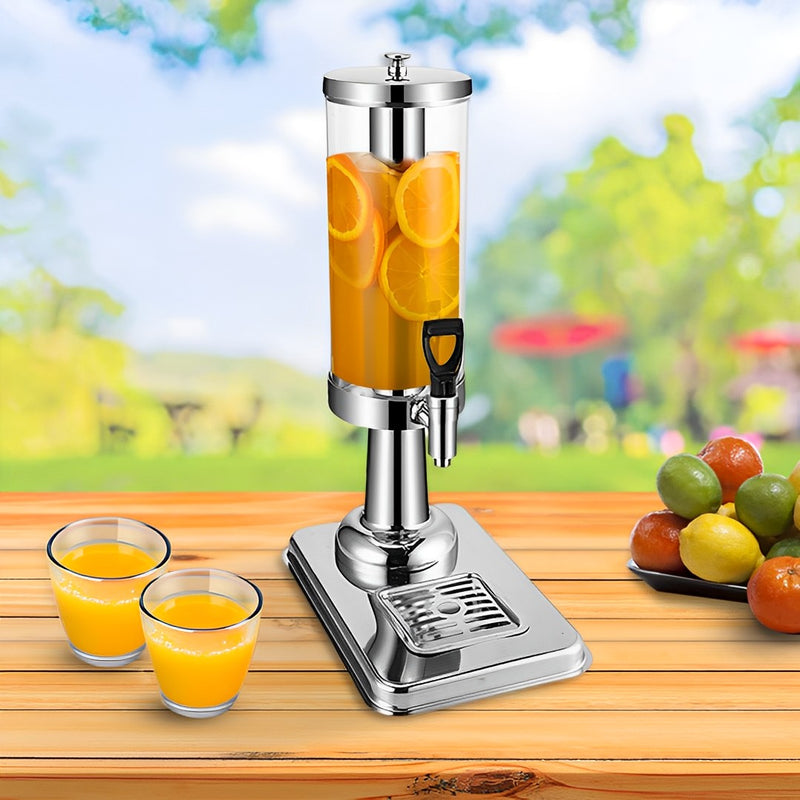 Single 3L Stainless Steel Beverage Dispenser Ice Cylinder Clear Hot Cold Jug
