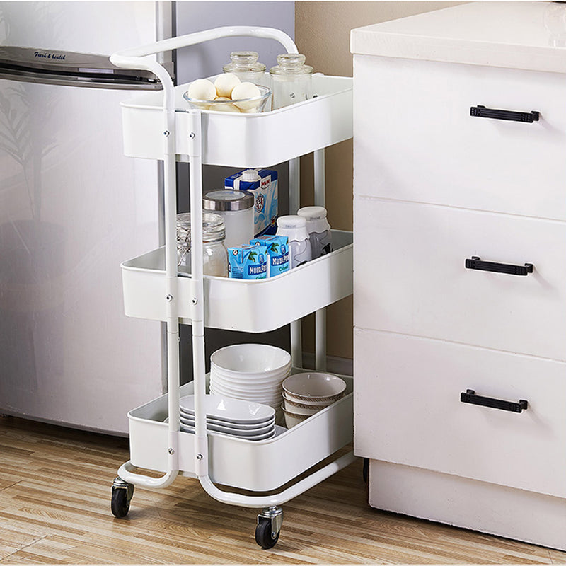 2X 3 Tier Carbon Steel Kitchen Cart White Mobile Shelves Wheels 10Kg Per Shelf
