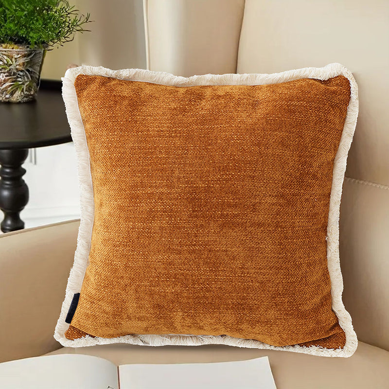 2X Sunset Orange Velvet 45cm Tassel Square Throw Pillow Plush Cushion