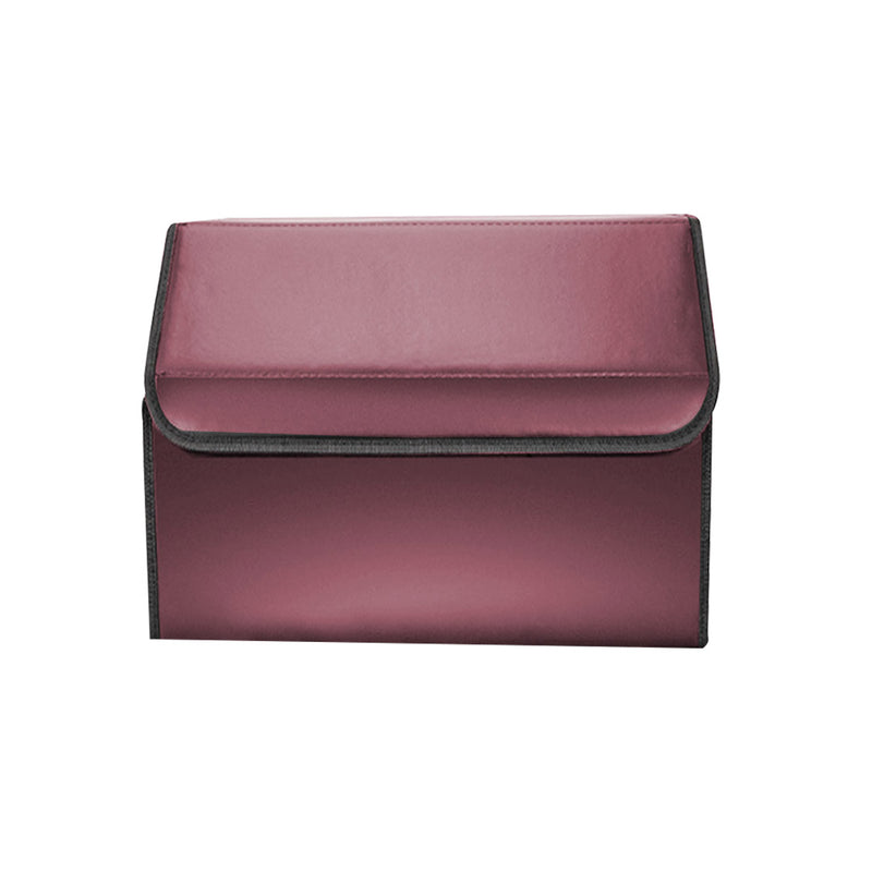 Leather Car Boot Organizer Red Medium Collapsible Foldable Portable Storage Box