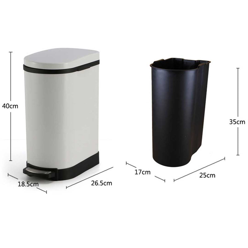 2X 10L White Stainless Steel Foot Pedal Trash Bin with Soft Close Lid