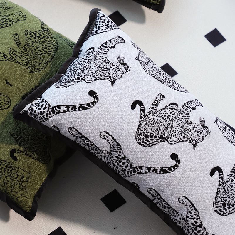 2X 30cm Fleece Leopard Lumbar Throw Pillow White Black Decorative Cushion