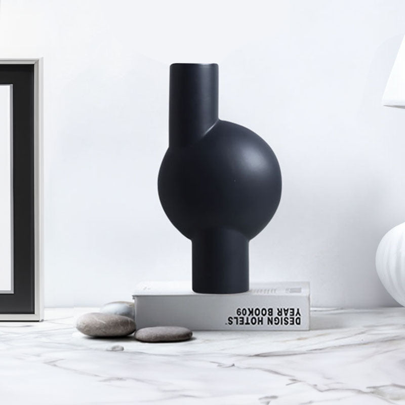 17x6.8x32cm Ceramic Abstract Vase Medium Black Narrow Neck Modern Decor