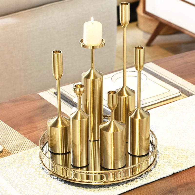 6pcs Gold Iron Candle Holder Set Luxury Tapered Rustproof Home Decor Gift