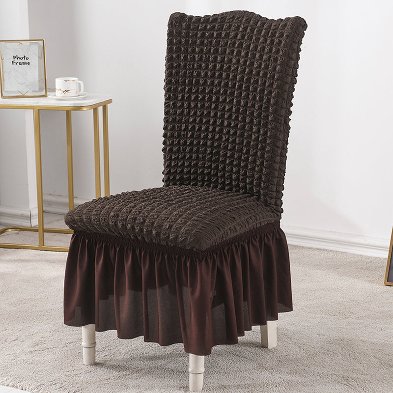 2X Stretch Polyester Chair Covers Ruffle Skirt Coffee Fits Seat Back 45 To 60cm