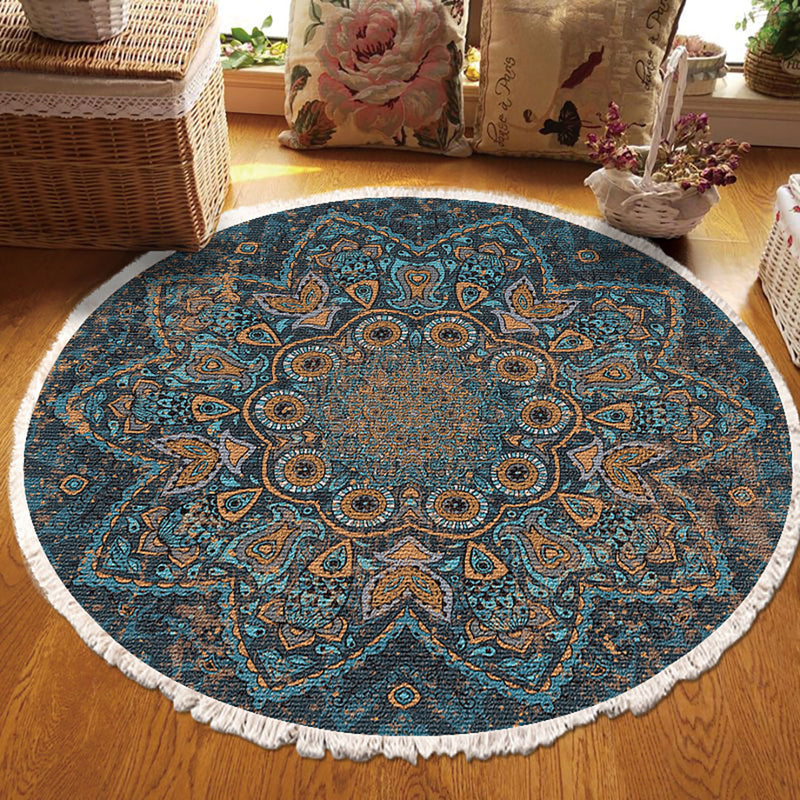 120cm Round Mandala Area Rug Polyester Plush Anti Slip Backing