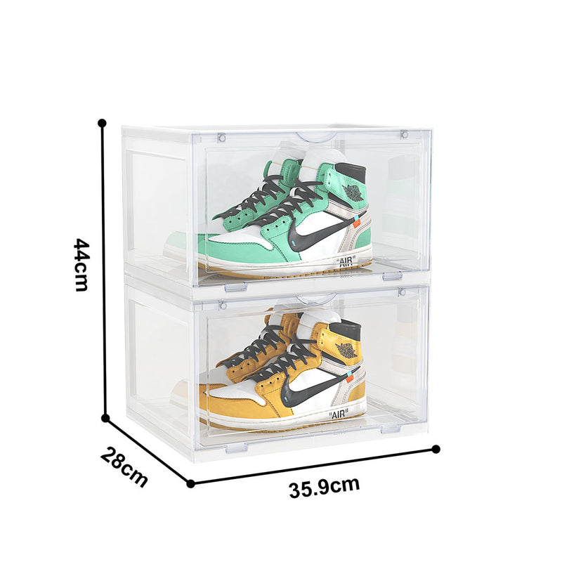 2 Tier Clear Shoe Organizer Stackable Plastic Storage Box with Magnetic Door