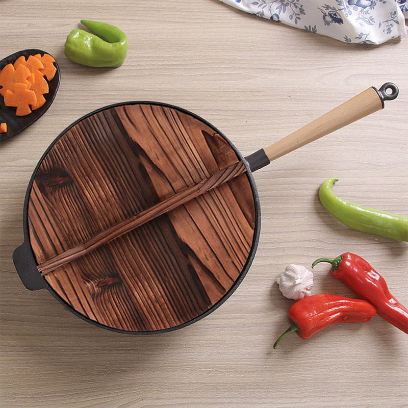 31cm Cast Iron Wok Fry Pan Nonstick Black for Induction and Gas Cooktops
