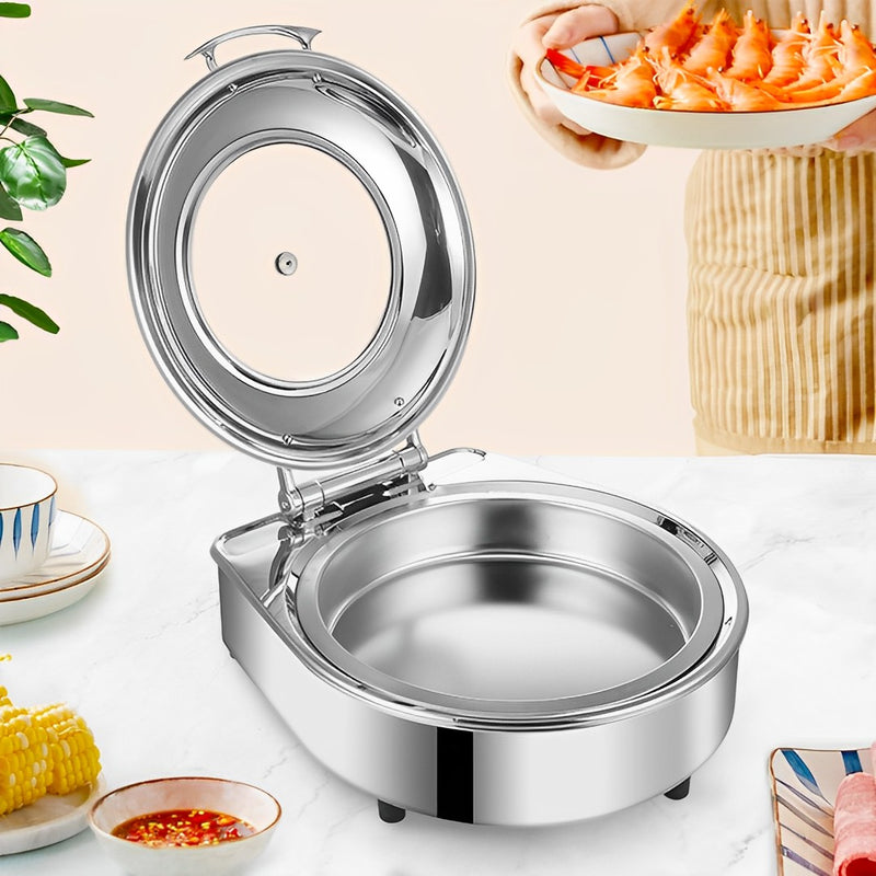 Stainless Steel Round Chafing Dish 6L Buffet Food Warmer with Lid Silver
