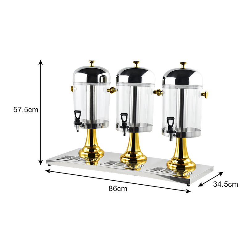Triple Head 24L Stainless Steel Beverage Dispenser Transparent Gold Commercial
