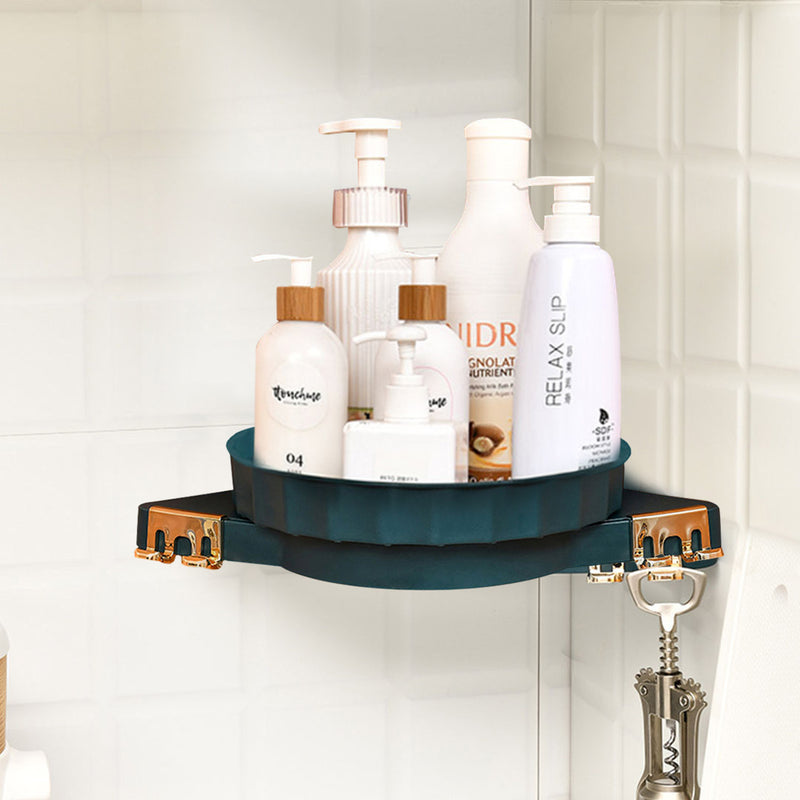 Green Wall-Mounted Rotating Bathroom Organizer Plastic 360 Degree Storage Shelf