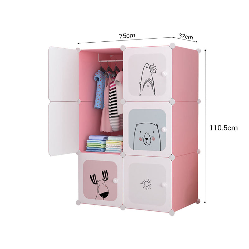 6 Cubes Pink Portable Wardrobe Plastic Modular Storage Organizer 75x37x110cm