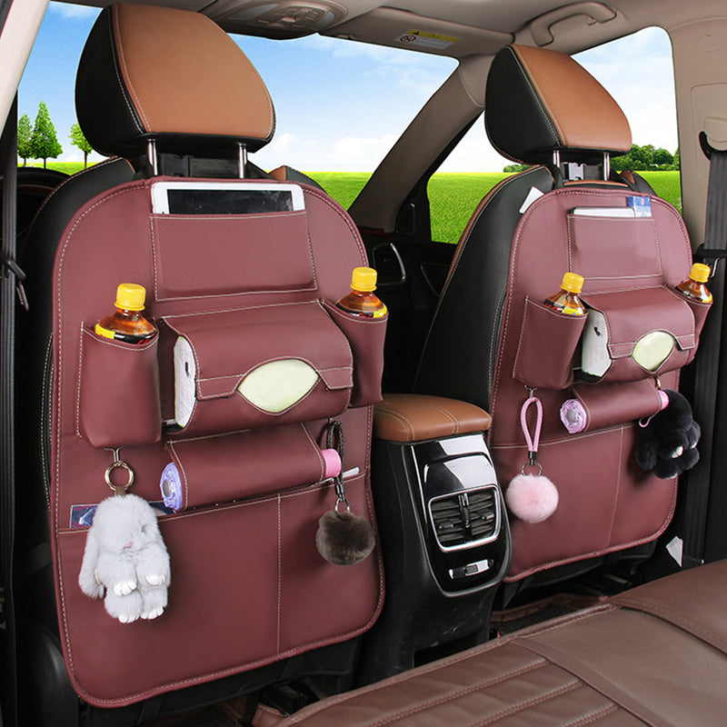 Pvc Leather Car Back Seat Organizer 50x65cm 7 Compartments Tablet Holder Coffee