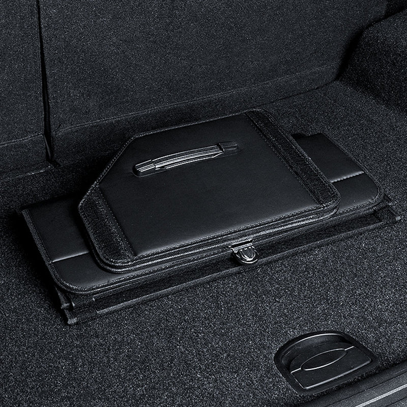 Leather Car Boot Organizer Foldable Storage Box With Lock Black Large