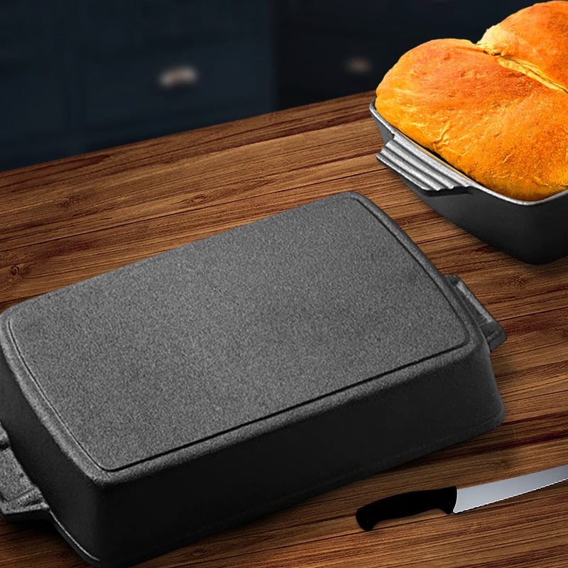 2X 38cm Cast Iron Baking Dish Lasagna Roasting Pan With Handles Nonstick