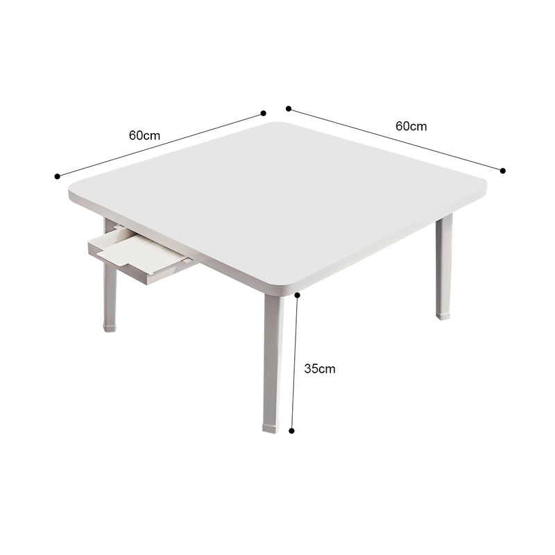 2X White Small Portable Floor Table Sturdy Space-Saving Desk With Drawer