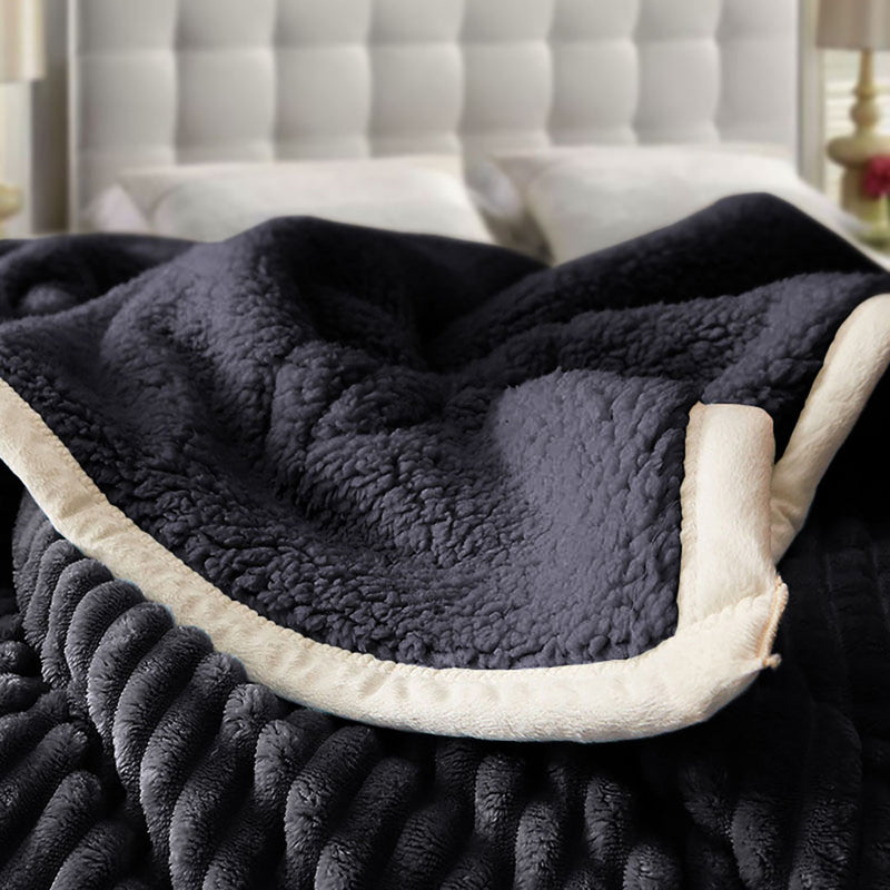2X Black Thick Flannel Blanket Double Sided Cozy Fleece Warm Coverlet 200x220cm