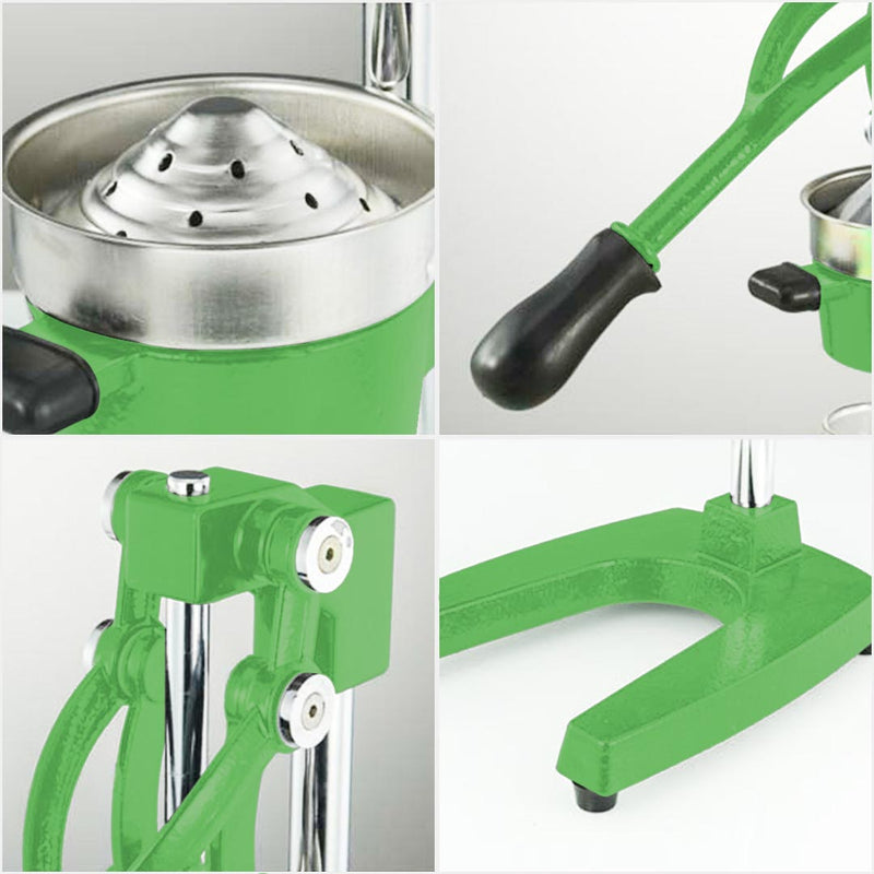 Commercial Cast Iron Hand Press Citrus Juicer 304 Stainless Steel Cone Green