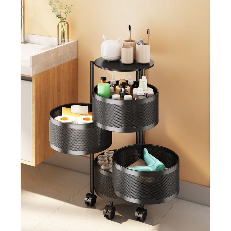 2X 4 Tier Carbon Steel Rotating Kitchen Cart 97cm Black Locking Wheels