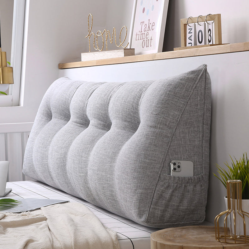 100cm Triangular Wedge Backrest Pillow Button Tufted Polyester PP Filling Silver
