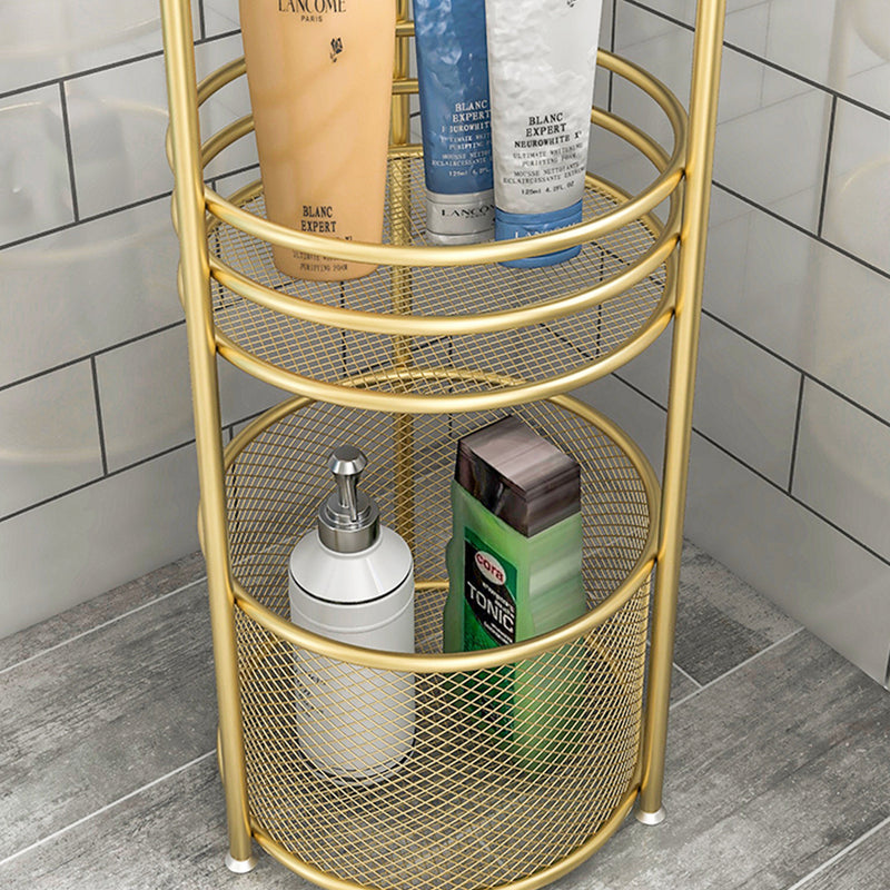 2X 3 Tier Metal Bathroom Storage Shelf With Basket Freestanding Gold 27x80cm