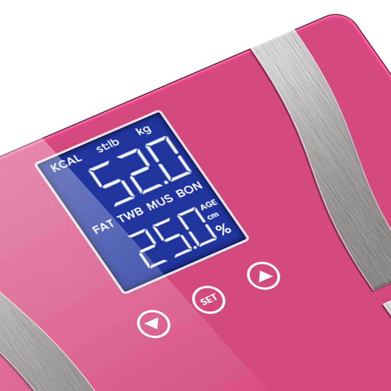 Glass Lcd Body Fat Scale Digital Bmi Weight 180Kg Up To 8 Users Pink