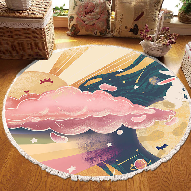 2X 120cm Round Polyester Area Rugs Multicolor Boho Tassels Non Slip Backing