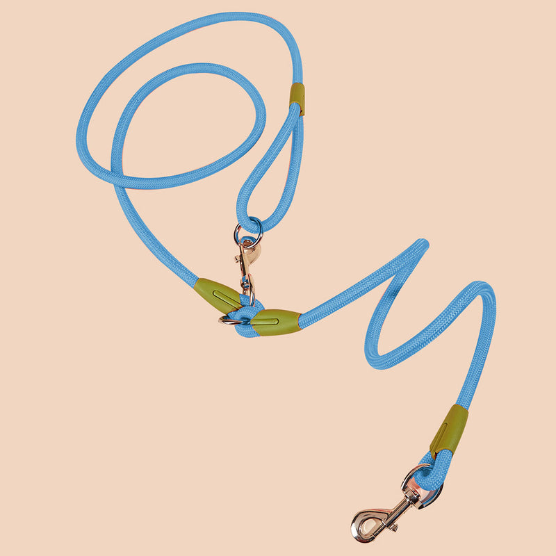 2X 220cm Polyester Rope Double Ended Hands Free Pet Leash For Dogs Cats Blue