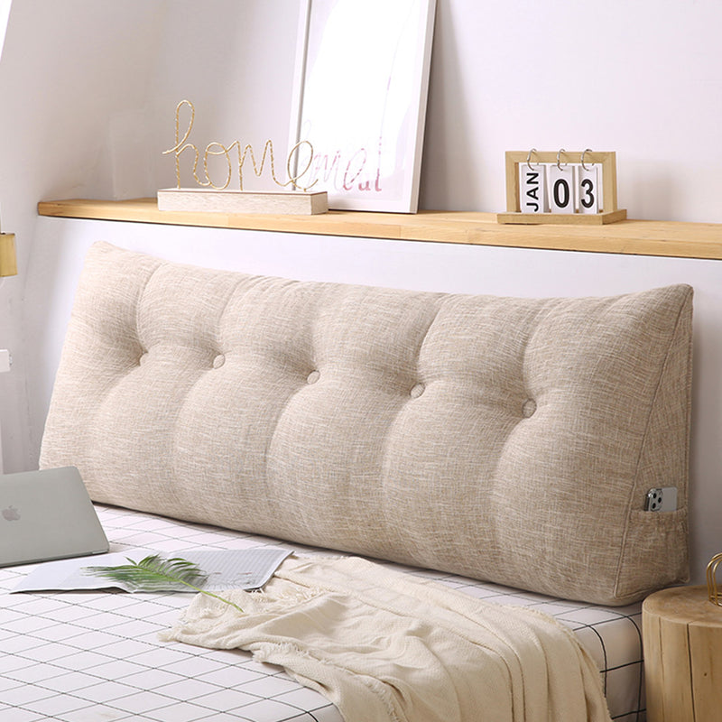 150cm Beige Triangular Wedge Pillow Headboard Backrest Cushion with Pocket