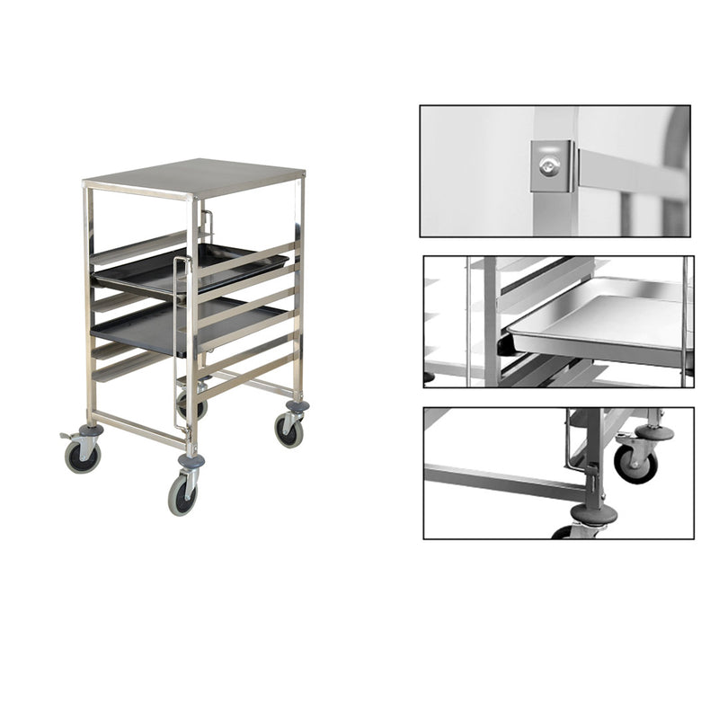 7 Tier Stainless Steel Bakery Trolley For 60x40cm Trays Lockable Castors