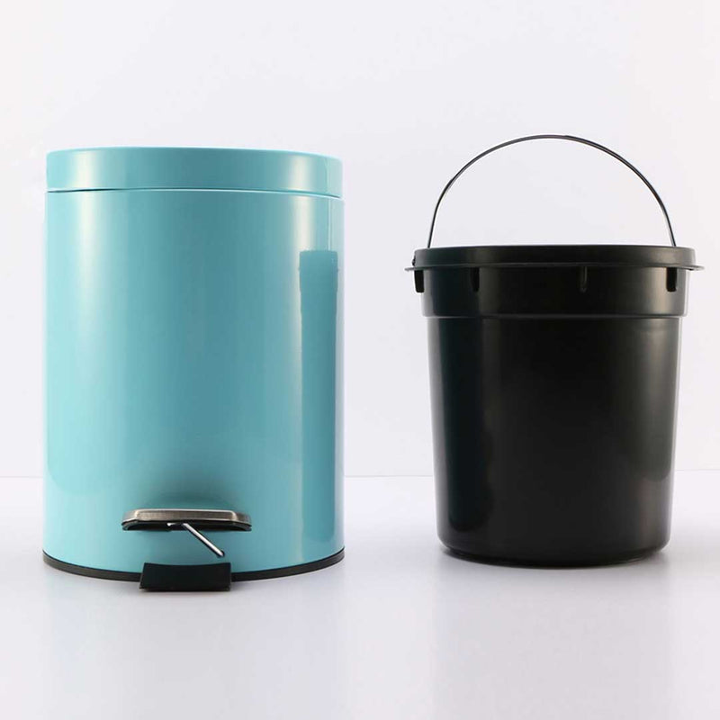 2X 7L Foot Pedal Round Steel Bin Blue Hands Free Soft Close Lid Home Office