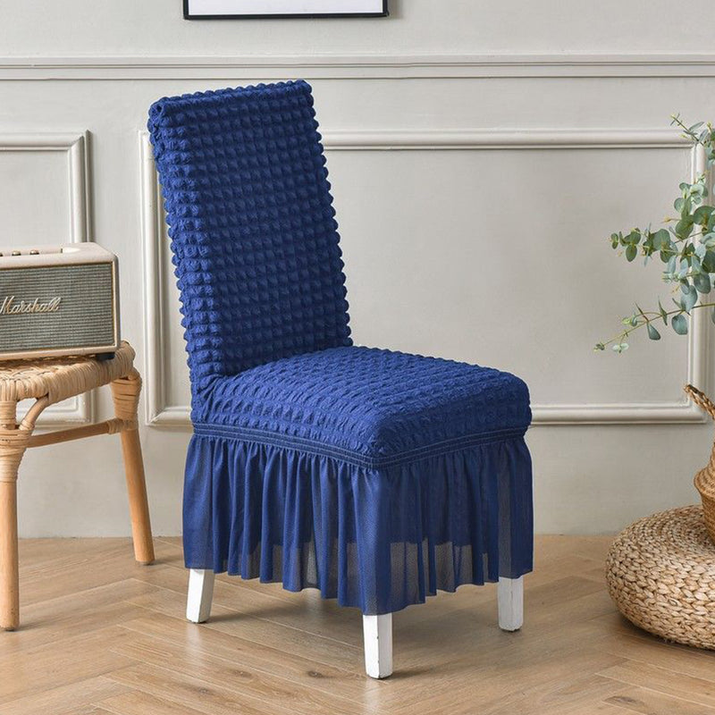 Blue Polyester Stretch Chair Cover Ruffle Skirt Seat Protector Fits 45 To 60Cm