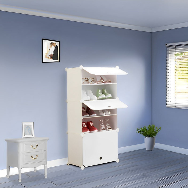 5 Tier White Plastic Shoe Rack Organizer Stackable With Cover 42x32x95.5cm