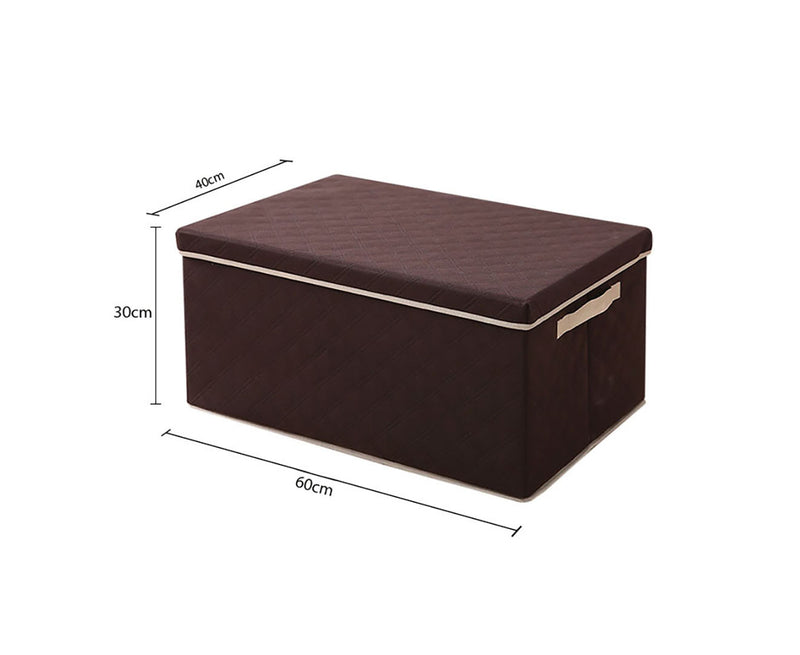 Extra Large Coffee Non Woven Diamond Quilted Storage Box With Lid 60x40x30cm