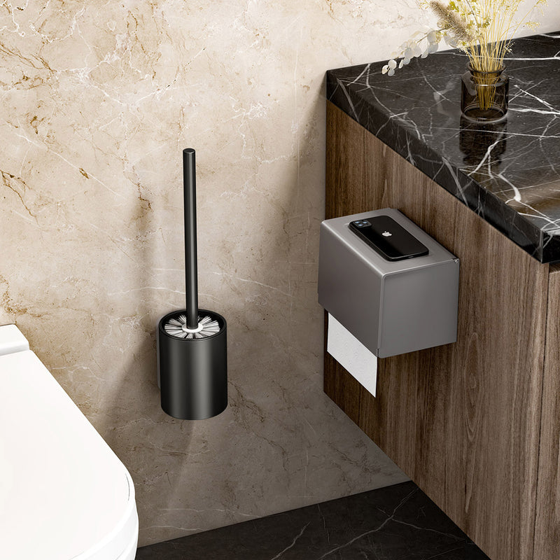 Wall Mounted Toilet Brush with Holder Aluminum Rust Resistant Black 27cm
