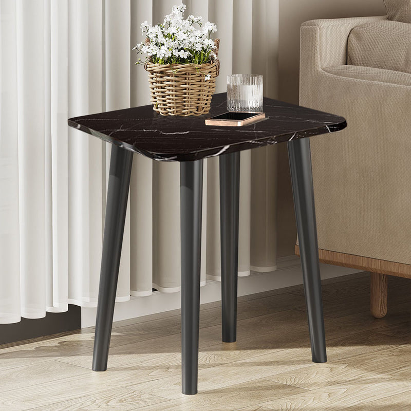 Black Ceramic Table 40cm Stone Pattern Modern Compact Design Metal Legs